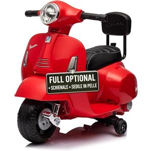 TOYSCAR Moto Elettrica Scooter per Bambini Mini Vespa GTS Piaggio 6V con Schienale Sedile in Pelle Luci Suoni (Rossa)