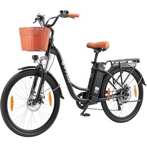 TTGO Bici Elettrica Donna 26 Pollici, Bicicletta Elettrica con 36V 14,5Ah Batteria Rimovibile, Max.100km con Display LCD, Biciclette Elettriche da Città con Cestino,C2 (Nero)