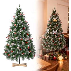 LARS360 Albero di Natale artificiale, albero di Natale bianco con pigne, 210 cm