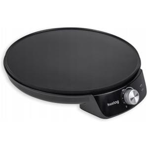 Huslog Crepiera Elettrica 1200W, Ø29 cm, Temperatura Regolabile, Piastra Antiaderente con Bordo Rialzato, con Spargitore e Spatola in Legno, per Crêpes, Pancake, Tortilla, Tacos, Nero