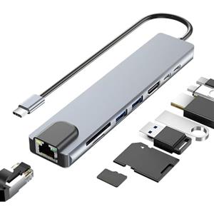 Solryn Hub USB C 8 in 1, adattatore USB C a HDMI 4K, RJ45 Ethernet, PD 100W, lettore SD/TF, USB 3.0/2.0, tipo C, multiporta tipo c per MacBook Air Pro, iPad, iPhone 15 16, PC Windows