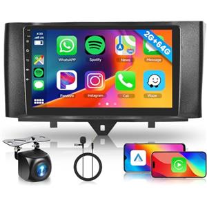 Hodozzy 2GB 64GB Android Autoradio per Mercedes Benz Smart Fortwo 2011-2015 W451 Radio Carplay Wireless Android Auto, Hodozzy 9 Pollici Touch Screen GPS WiFi, Bluetooth FM/RDS, SWC, 2 Din Radio per Mercedes