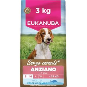 Eukanuba Mangime Secco Grain Free Senior per Cani Anziani Piccola e Media Taglia con Pesce - 3 kg