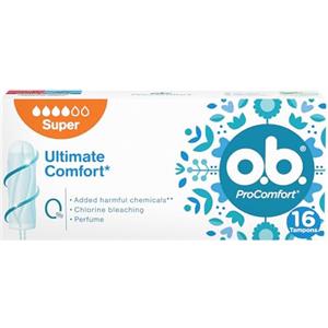 o.b. Assorbenti Interni ProComfort Super, Assorbenti facili da applicare e rimuovere ideali per i giorni di flusso intenso, Tamponi interni con trama assorbente, 1 confezione da 16 pezzi