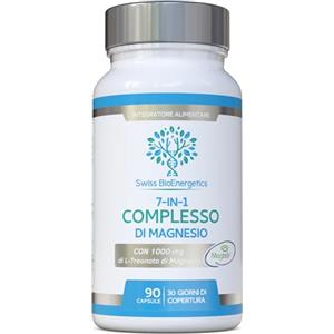 swiss bioenergetics Complesso di Magnesio L-Treonato 7-in-1 con 1000 mg di Magtein più Magnesio in forme di Bisglicinato, Taurato, Citrato, Gluconato, Malato e Lattato - Favorisce il sonno - Vegano, senza artificiali