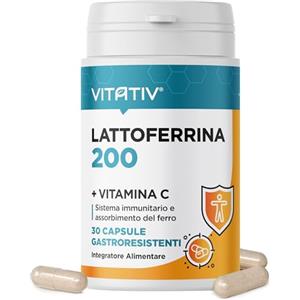 VITATIV Lattoferrina 200 Immuno e Vitamina C - 200mg di Lactoferrina per Capsula 30 Capsule Gastroresistenti - Integratore Alimentare con Vitamina C per Sistema Immunitario e Assorbimento del Ferro | Vitativ
