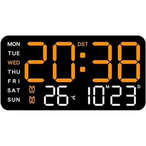 Generic Orologio da parete digitale a LED con sveglia, temperatura, visualizzazione della data e della settimana, controllo vocale, luminosità a 5 livelli, USB o alimentato a batteria (F)