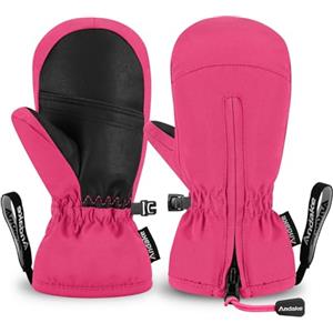Andake Guanti da Sci da Bambini, Guanti Invernali Bambino, Impermeabili e Antivento per Sci/Snowboard, (2-3 Anni, Rosa)