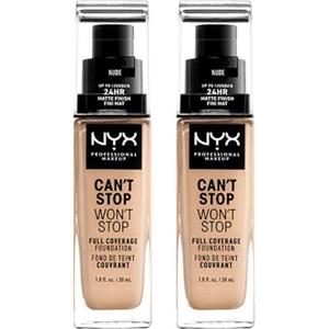 NYX Professional Makeup Fondotinta Can't Stop Won't Stop Tonalità 6.5 Nude Liquido Waterproof Lunga Tenuta 24h Finish Matte Leggero No Transfer e Ultra Pigmentato - 2 Fondotinta da 30ml
