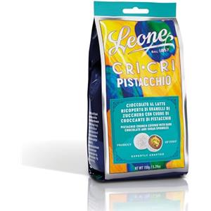 Pastiglie Leone Leone dal 1857 - Sacchetto Cri Cri Torinesi al latte al Pistacchio - Cioccolatini al latte con Cuore di Croccante al Pistacchio Ricoperti di Granella di Zucchero - Senza Glutine - Sacchetto da 150g