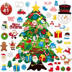 Lanpn Albero di Natale in feltro 102 cm, con Calendario Avvento pupazzo di neve, Albero Natale montessori per bambini, albero di Natale con luci con 41 pezzi decorazione da appendere in velcro