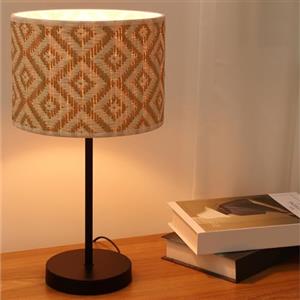 Navaris Abat Jour da Comodino Vintage E27 - Lampada Camera da Letto - Lampade da Tavolo Moderne - con Paralume Beige a Scacchi in Carta e Base in Metallo - Filo Extra Lungo 1,8 m