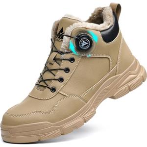 AOACOEBN Scarpe Antinfortunistiche Uomo Donna Invernali Impermeabile Scarpe da Lavoro Alte Leggere con Punta in Acciaio Stivali da Lavoro Antiscivolo Comode Caldi Scarponi Antinfortunistiche,Marrone,46 EU