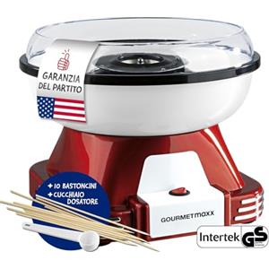 GOURMETmaxx Macchina per zucchero filato per la casa | L'originale rosso con 10 bastoncini e misurino in un nostalgico design retrò | Zucchero filato di altissima qualità per ogni occasione