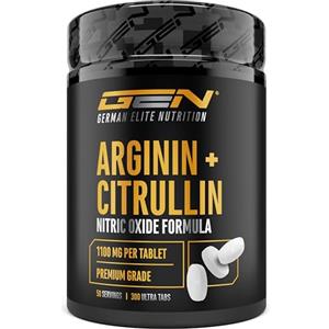 GEN GERMAN ELITE NUTRITION L-Arginina + L-Citrullina Ultra Compresse - 300 compresse da 1100 mg - Combinazione ad alto dosaggio di L-arginina base e L-citrullina malato 2:1 - Vegano