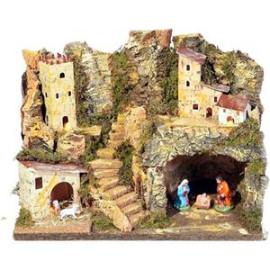 Rossi Rosa Presepe 33x18x24cm con Natività 6cm e Luci - Decorazione Natale