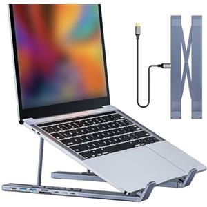 Allthingstore 8-in-1 Alluminio Laptop Docking Station Stand Con SD/TF Slot per Schede USB-C PD 100W Ricarica Rapida Altezza Regolabile Supporto per Computer
