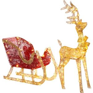 BAKAJI Renna Natalizia Luminosa XXL con Slitta per Esterno con 8 Funzioni di Luce, Decorazione Natalizia 120 cm Altezza, Decorazioni Addobbi LED di Natale per Giardino (Bianco Caldo)