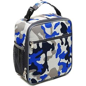 MLPKOI Borsa Termica Porta Pranzo, Borsetta Termica Piccola Lunch Bag Portatile Borsa Frigo Piccola Impermeabile Lunch Bag per Campeggio Lavoro Scuola (Blue Camouflage)