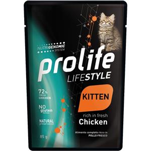 PROLIFE 85 g Prolife Life Style Kitten Alimento Completo Cibo Umido per Gattini da 1 a 12 Mesi con Pollo Fresco No Gluten