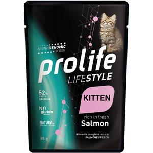 PROLIFE 85 g Prolife Life Style Kitten Alimento Completo Cibo Umido per Gattini da 1 a 12 Mesi con Salmone Fresco No Gluten