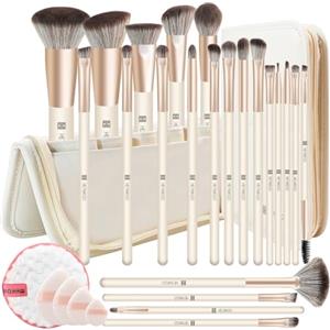 HEYMKGO Pennelli per Trucco Pennello 22PCS Professionale Sintetico Premium Fondotinta Cipria Fard Pennello Viso Ombretto Eyeliner Pennelli per Trucco+4 Puff Trucco Spugna Pulizia+Borsa Cosmetici