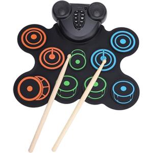 Jectse Set di Batteria Elettronica, 10 Pad, Batteria Avvolgibile per Esercitazione con 7 Toni e 10 Ritmi, Batteria Elettronica Pieghevole Portatile Ricaricabile con Doppi Altoparlanti