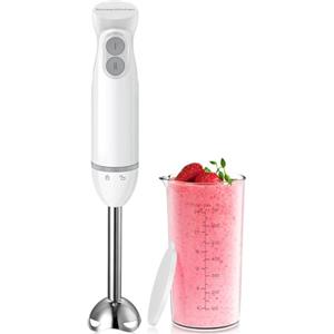 Bonsenkitchen Frullatore a Immersione 2 in 1, 1000 W, Frullatore in acciaio inox, 2 Velocità, con Misurino da 700 ml con Coperchio, per Pappe, Zuppe, Frullati, Puree