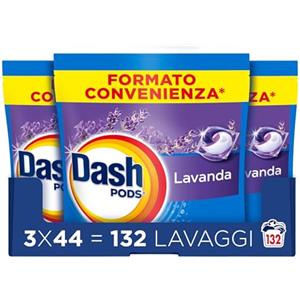 Dash Pods Detersivo In Capsule, 132 Lavaggi (3x44), Lavanda, Rimuove Le Macchie, Igienizza, Dona Freschezza, Brillantezza Per I Capi