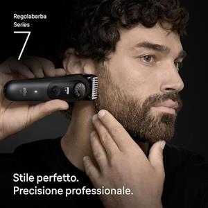 Braun Regolabarba Uomo Series 7, +12 Strumenti Da Barbiere, Lama ProBlade Affilata a Vita, Fino A 120 Minuti Di Autonomia, Selettore Di Precisione Con 40 Lughezze E Blocco, BT7545, Grigio