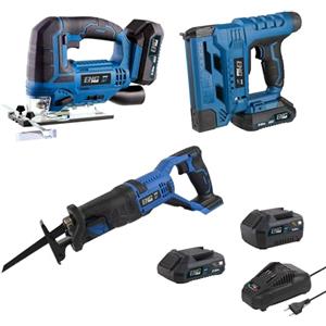 ENG PRO KIT | Seghetto alternativo, Sega a gattuccio, Graffettatrice e Sparachiodi 2 Batterie 2/4.0Ah | Linea Professionale a Batteria