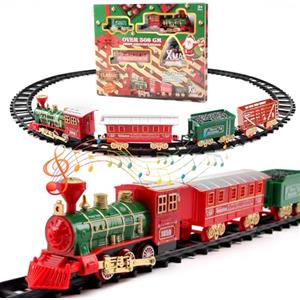 DONGQI Treno elettrico Natale Set di treni per bambini, set di treno di Natale facile da montare con carrelli e bruchi, regalo di Natale con suono luminoso