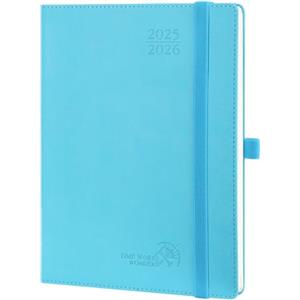 POPRUN Agenda 2025 2026 Settimanale Verticale 22 x 16,5 cm, Diario Scuola 17 Mesi da Ago.2025 a Dic.2026, Copertina Morbida in Pelle Vegana e Carta Spessa da 80 GSM, Blu Verde