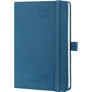 POPRUN Agenda 2025 2026 Settimanale Piccola 16 x 10,5 cm, Diario Scuola A6 17 Mesi da Ago.2025 a Dic.2026, Copertina Morbida in Pelle Vegana, Carta Spessa da 80 GSM, Blu Notte