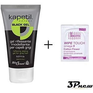KAPETIL BLACK GEL RIFLESSANTE CAPELLI GRIGI 150ML + 5 SALVIETTINE MONOUSO SPECIFICHE PER ELIMINARE RESIDUI DI GEL NERO SULLA PELLE