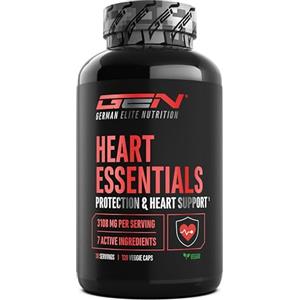 GEN GERMAN ELITE NUTRITION Heart Essentials - 120 capsule - Complesso cardiaco* ad alto dosaggio con 200 mg di Q10, 1000 mg estratto di arjuna, 750 mg di bergamotto citrus, ippocastano, resveratrolo, foglia d'olivo, vitamina B1