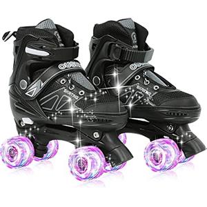 OHMG Pattini a rotelle per bambini, regolabili, 4 ruote, pattini a rotelle per bambini, luminosi a LED, pattini a rotelle per bambini, idea regalo, pattini per bambini comodi, super quad