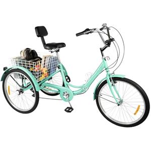 HuKaiL Triciclo pieghevole da 24 pollici, 7 marce, per adulti, tricicicli con cesto, triciciclo regolabile in altezza, in acciaio al carbonio per adulti e anziani per il tempo libero