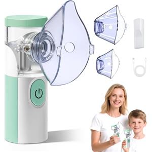 ANKUY Aerosol Portatile Silenzioso, Macchina Aerosol Ricaricabile,Atomizzazione e assorbimento ad alta efficienza,Kit con 2 Maschere e 1 Boccaglio,per Adulti e Bambini (Verde)