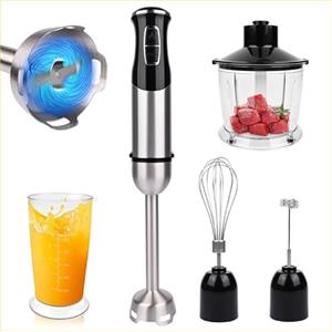 Zoelele 5 in 1 Frullatore a Immersione Multifunzione, 1000 W, 21 marce, con Tritatutto da 800 ml e Misurino da 600 ml, Frusta, Bastone per la schiuma di latte, frullatore, senza BPA