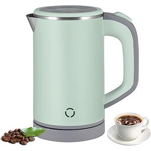 ExKeen Bollitore elettrico da viaggio, in acciaio inox, piccolo, 0,8 l, 5 minuti, cottura rapida, 600 W, mini bollitore da campeggio, nero, silenzioso, teiera in acciaio inox per tè, caffè, latte per bambini