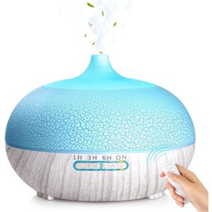 GeeRic Diffusore di Oli Essenziali 550ML,GeeRic Ultrasuoni Umidificatore 7 Color LED Silenzioso Purificatore d'Aria Diffusore di Aromi Nebulizzatore per Oli Profumati per Casa Ufficio Yoga Grigio