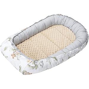 Medi Partners Riduttore Lettino Neonato - 100x60x15 Nido Antisoffoco Neonati Bozzolo Culla per Bebè neonata bilaterale Cuscino 100% Cotone Minky (Safari con Minky beige)