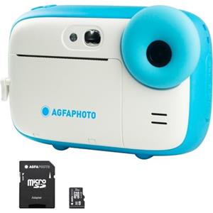 AgfaPhoto AGFA PHOTO Realikids Instant Cam + 1 scheda Micro SD da 32 GB, fotocamera istantanea per bambini, schermo LCD da 2,4, batteria al litio, specchio selfie e filtro fotografico, colore: blu