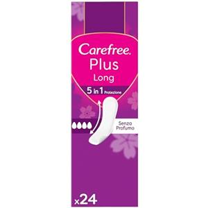 Carefree Salvaslip Plus Long Senza Profumo, Salva slip donna extra lungo con protezione 5in1 per 8h di sensazione di asciutto, Assorbenti senza profumo ultra sottili per uso quotidiano, 24 salvaslip