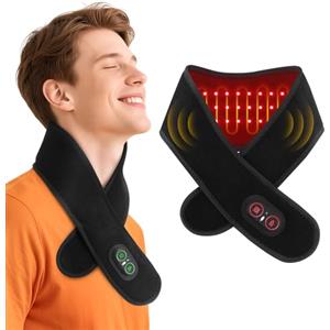 AFDEAL Cuscino Riscaldante per il Collo con Vibrazione, Sciarpa Riscaldata Portatile Senza Fili con 3 Impostazioni di Calore, 3 Intensità di Vibrazione, luce Rossa per Tutte Le Parti del Corpo, Nero
