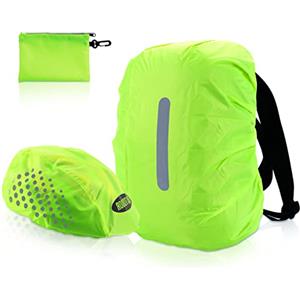 Ourdort Copertura Riflettente per Zaino,Copri per Casco Bici Impermeabile,parapioggia Elastica con Strisce Riflettenti, Alta visibilità,Adatta per Campeggio all'aperto, Escursionismo （2 Pezzi ）