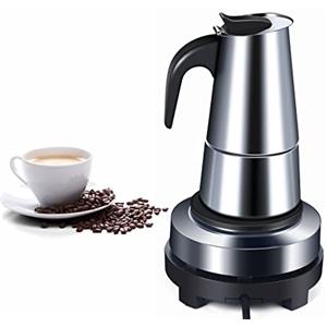 SHZICMY Caffettiera elettrica in acciaio inox, 200 ml, 4 tazze, con piastra riscaldante e valvola di sicurezza, da campeggio, ergonomica