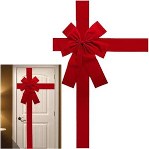 Generic Fiocco natalizio per porta dell'armadio, 2025, grande ghirlanda natalizia in velluto rosso, decorazioni per albero di Natale, camino, casa, porta d'ingresso, forniture per feste