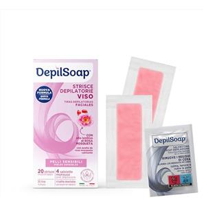 Depilsoap® - Strisce Depilatorie Viso - Indicato Per Pelli Sensibili - 20 Strisce Depilatorie E 4 Salviettine Post-Depilazione - Formula Arricchita Con Olio Di Rosa Mosqueta E Burro Di Karitè